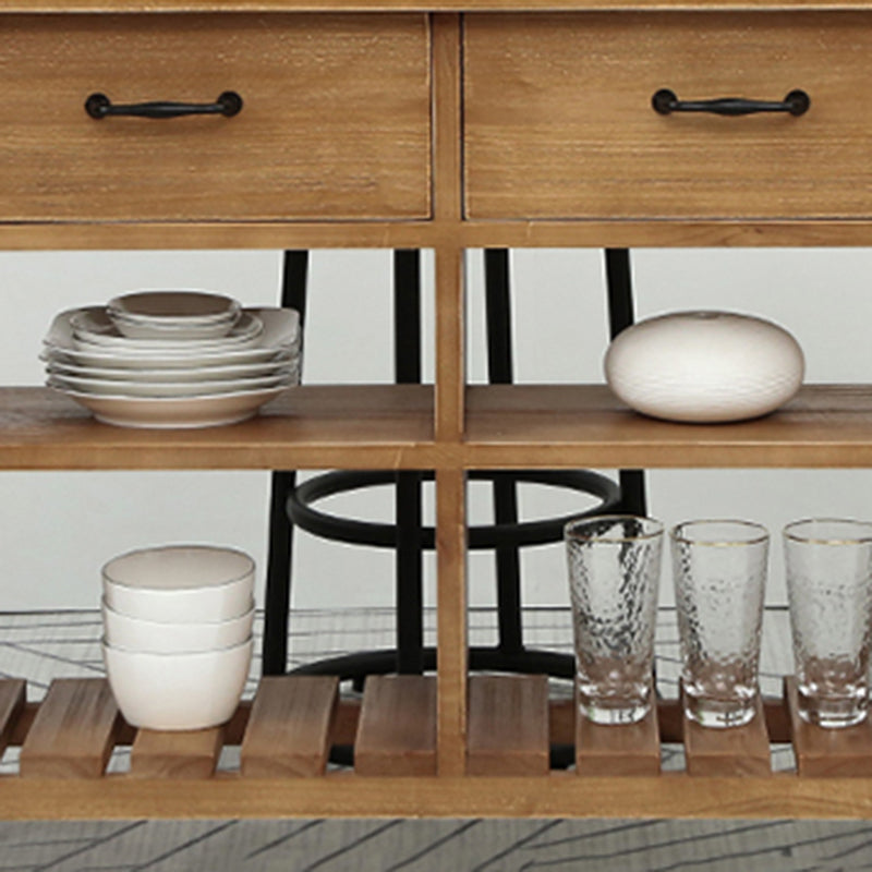 Modern Solid Wood Rectangle Kitchen Island Cart with Casters
