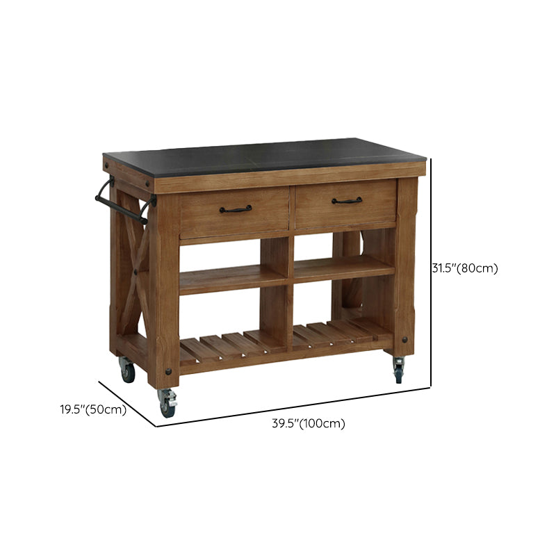 Modern Solid Wood Rectangle Kitchen Island Cart with Casters