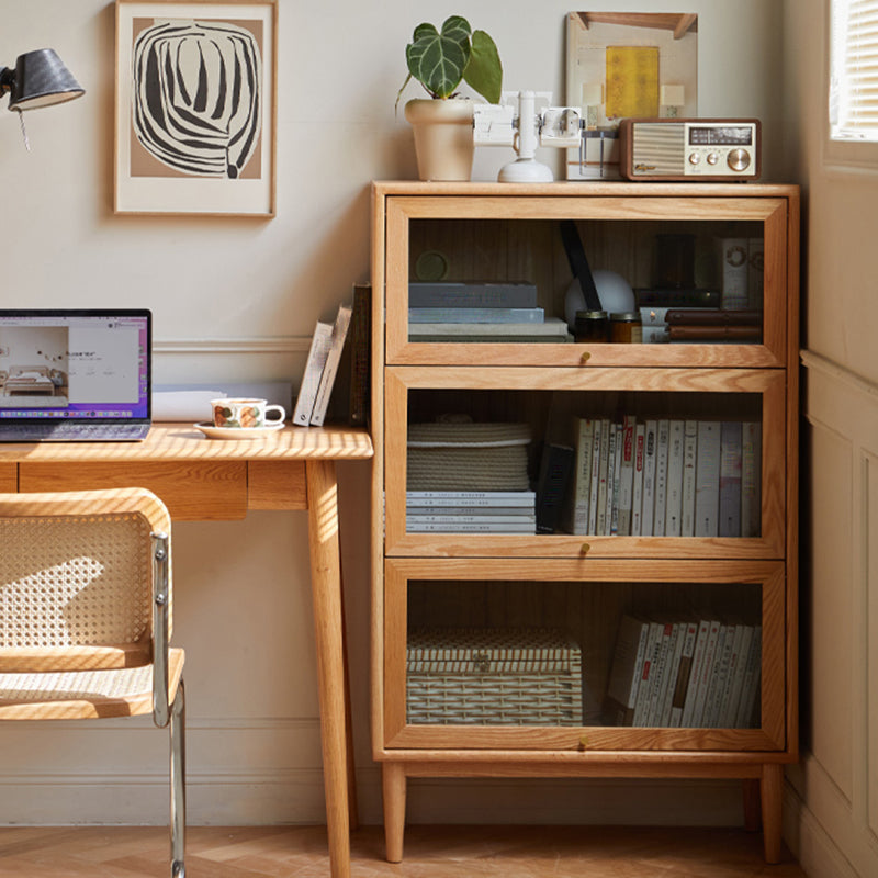 Modern Oak Finished Glass Door Sideboard in Natural with Lights