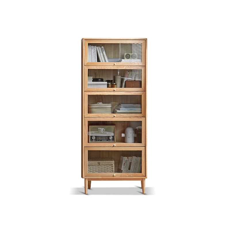 Modern Oak Finished Glass Door Sideboard in Natural with Lights