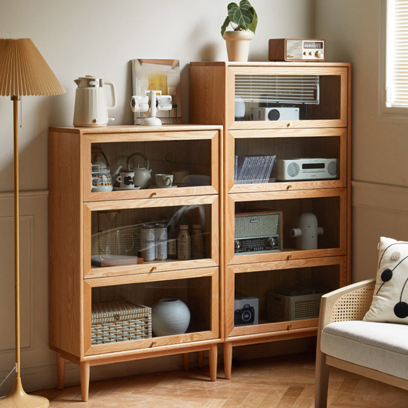 Modern Oak Finished Glass Door Sideboard in Natural with Lights