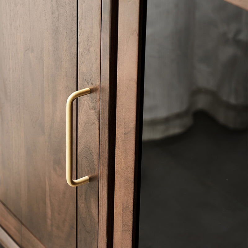 Espresso Walnut Wood Sideboard Modern Glass Door with 3 Drawers