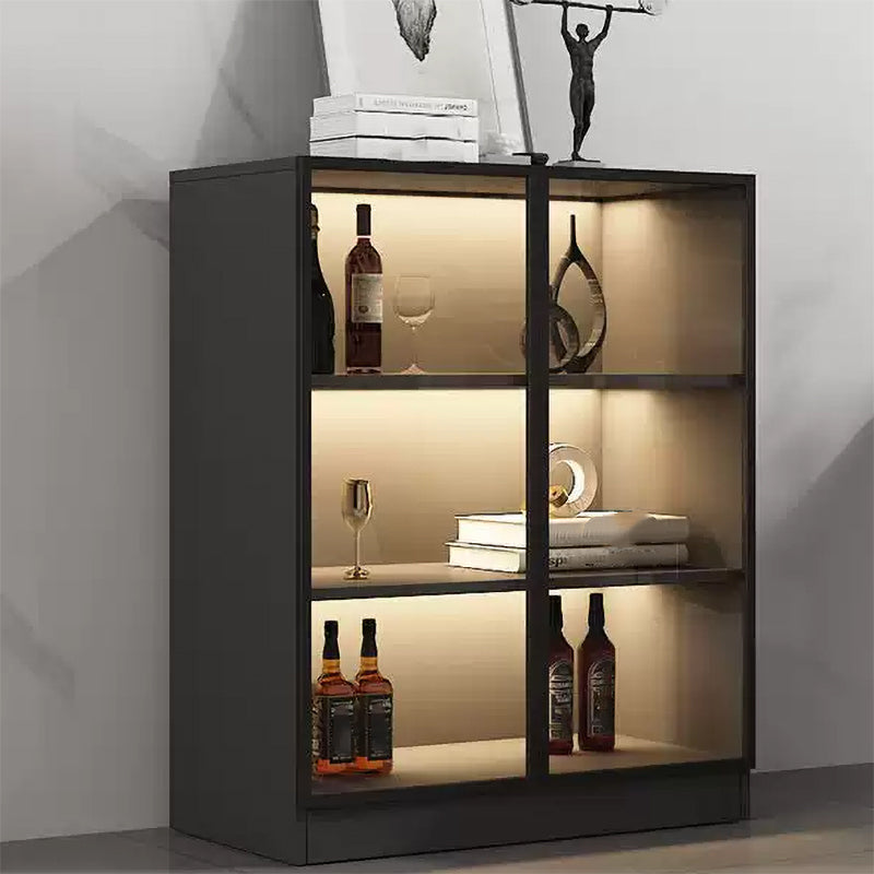 Modern Living Room Floor Cabinet Wood Multi-shelf with Glass Doors