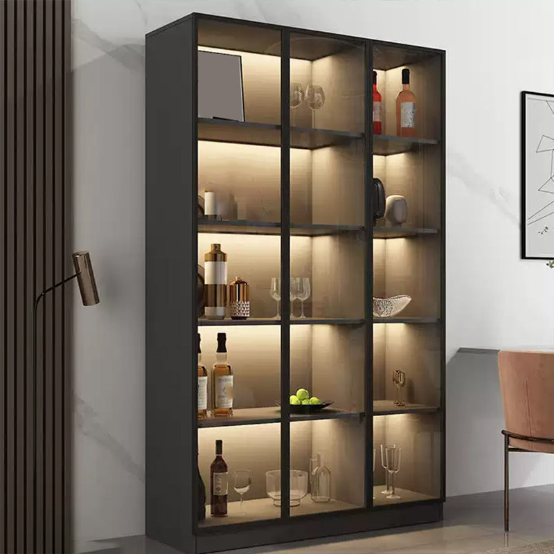 Modern Living Room Floor Cabinet Wood Multi-shelf with Glass Doors