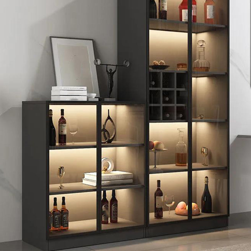 Modern Living Room Floor Cabinet Wood Multi-shelf with Glass Doors