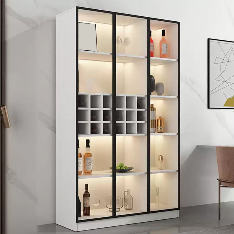 Modern Living Room Floor Cabinet Wood Multi-shelf with Glass Doors