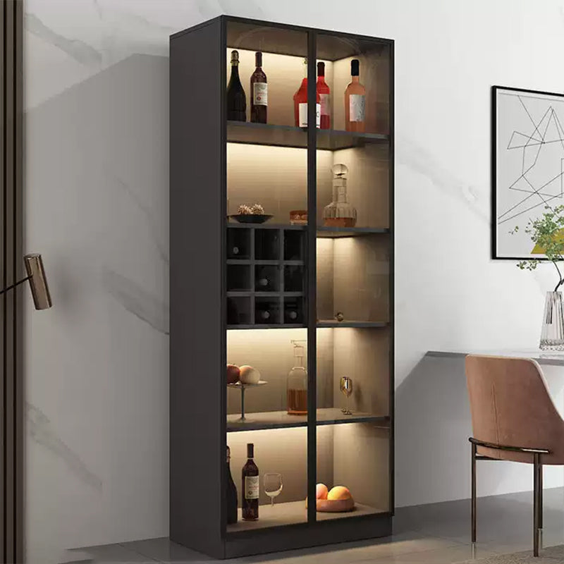 Modern Living Room Floor Cabinet Wood Multi-shelf with Glass Doors