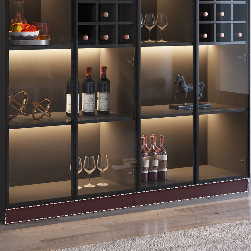 Modern Living Room Floor Cabinet Wood Multi-shelf with Glass Doors