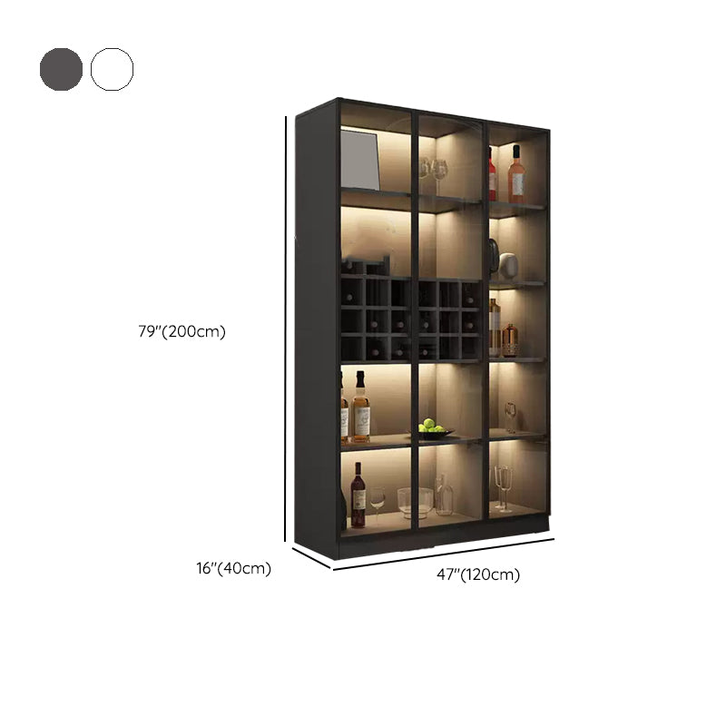Modern Living Room Floor Cabinet Wood Multi-shelf with Glass Doors