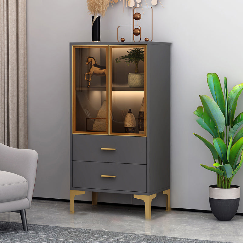 2 Glass Door Wooden Curio Cabinet without Lighting for Living Room