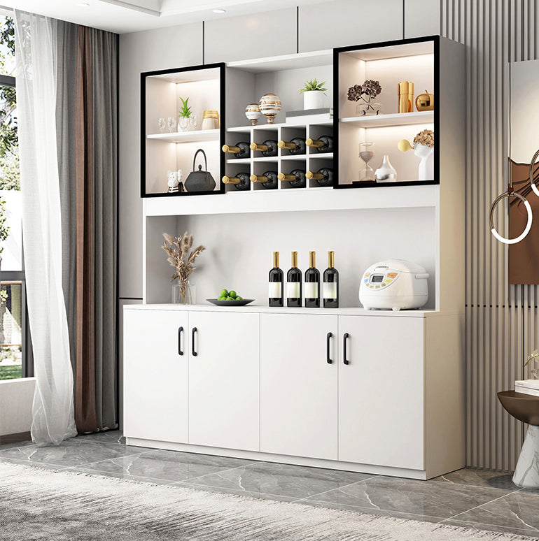 Manufactured Wood Modern Bottle Holder Floor Glass Door with Storage Shelves