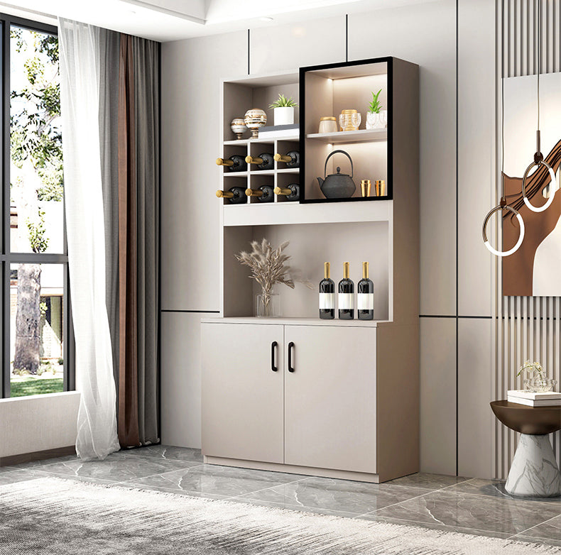 Manufactured Wood Modern Bottle Holder Floor Glass Door with Storage Shelves