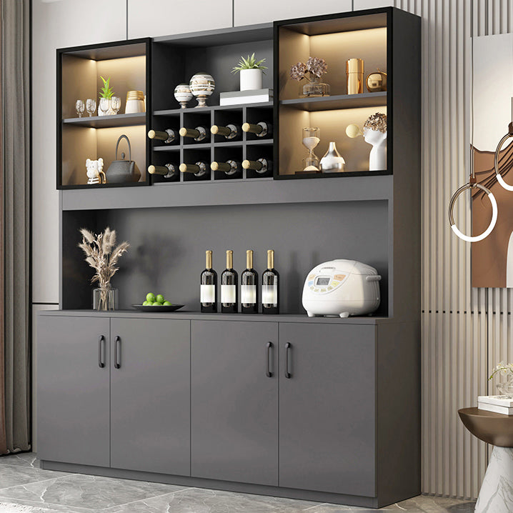 Manufactured Wood Modern Bottle Holder Floor Glass Door with Storage Shelves