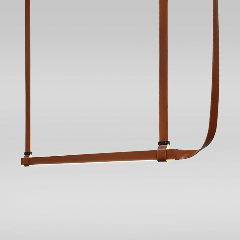 Contemporary Leather LED Hanging Pendant Lights in Brown for Dining Room