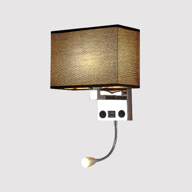 Adjustable Metal Modern Wall Sconce Rectangle Shape Wall Light with Fabric Shade for Study
