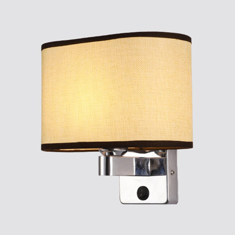 Modern Metal Wall Sconce Geometric Shape Wall Light with Fabric Shade for Study