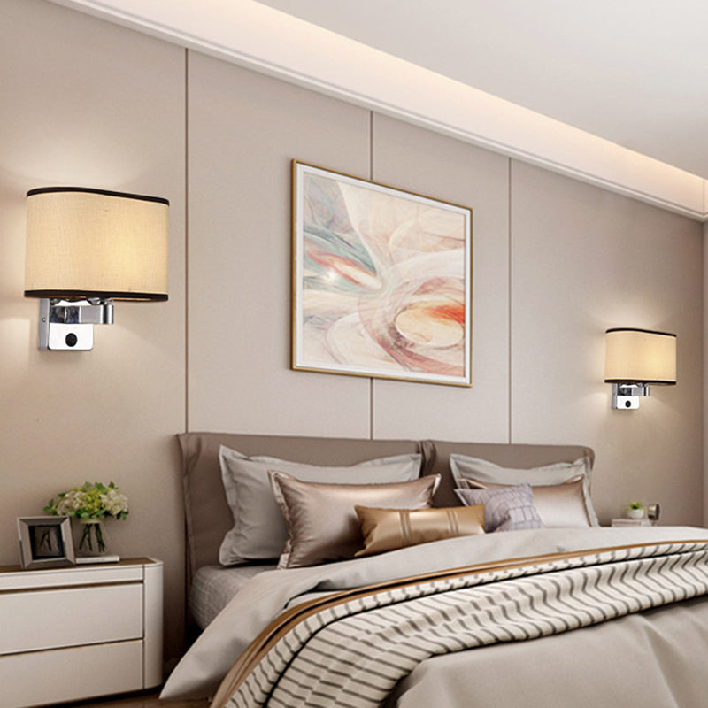 Modern Metal Wall Sconce Geometric Shape Wall Light with Fabric Shade for Study