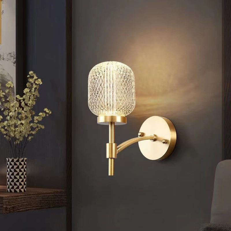 Contemporary Single Golden Wall Mounted Sconce Glass Shaded Statement Wall Light