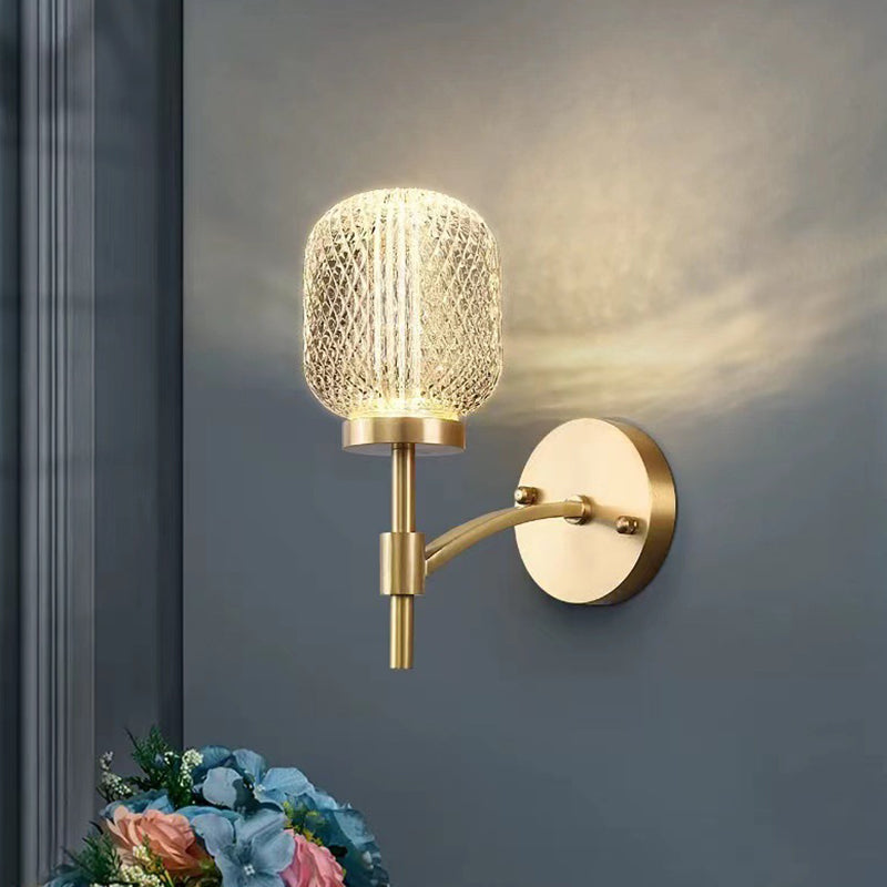 Contemporary Single Golden Wall Mounted Sconce Glass Shaded Statement Wall Light