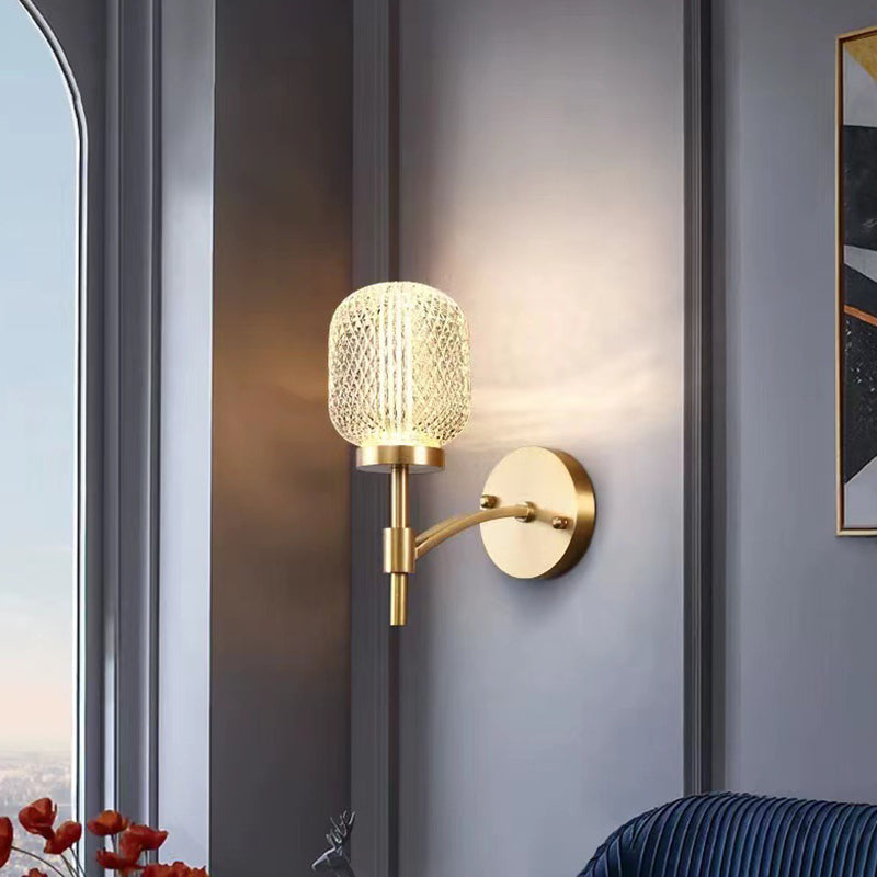 Contemporary Single Golden Wall Mounted Sconce Glass Shaded Statement Wall Light