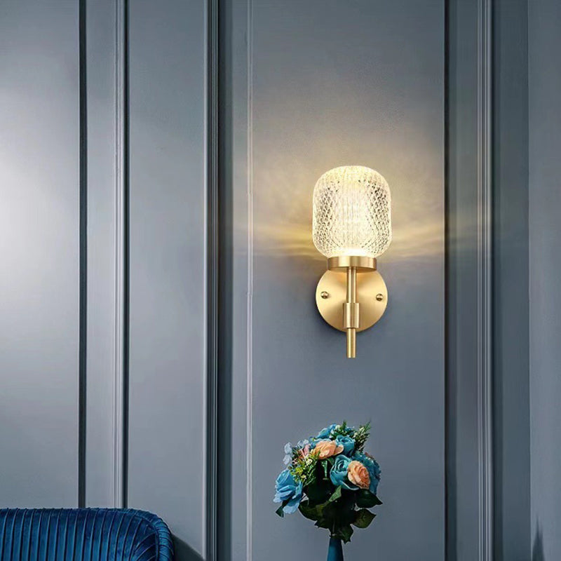 Contemporary Single Golden Wall Mounted Sconce Glass Shaded Statement Wall Light