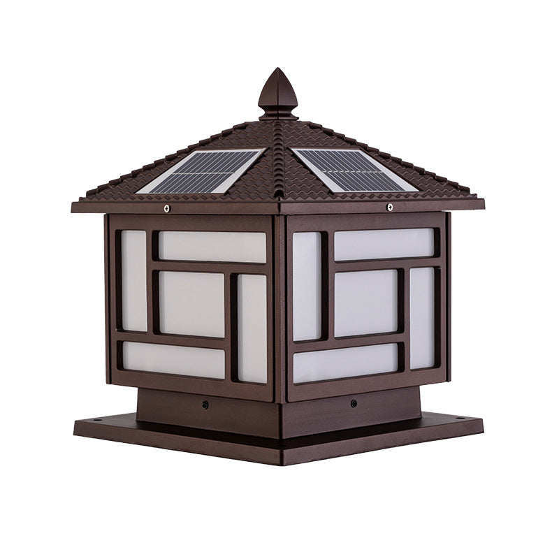 Modern Aluminum Solar Energy Pillar Lamp with Acrylic Shade for Outdoor