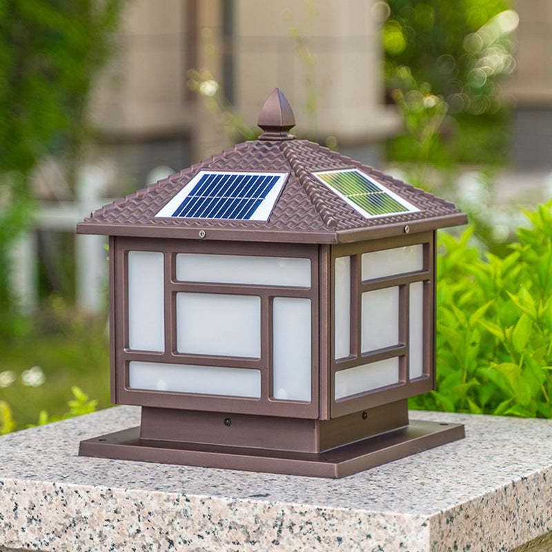 Modern Aluminum Solar Energy Pillar Lamp with Acrylic Shade for Outdoor
