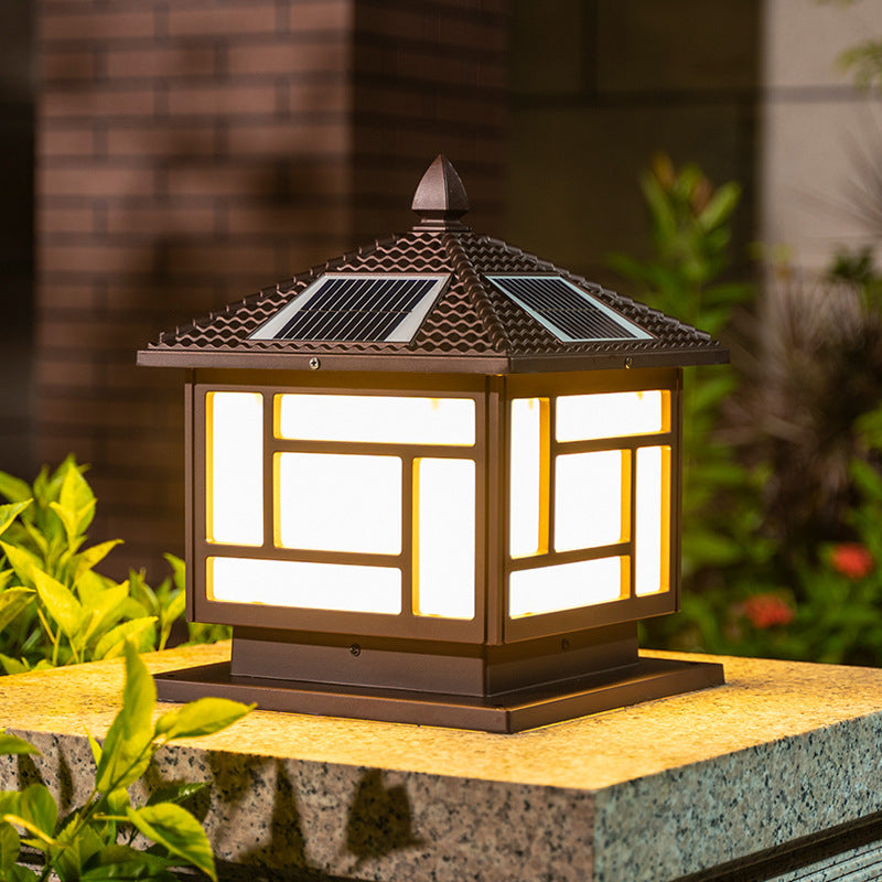Modern Aluminum Solar Energy Pillar Lamp with Acrylic Shade for Outdoor