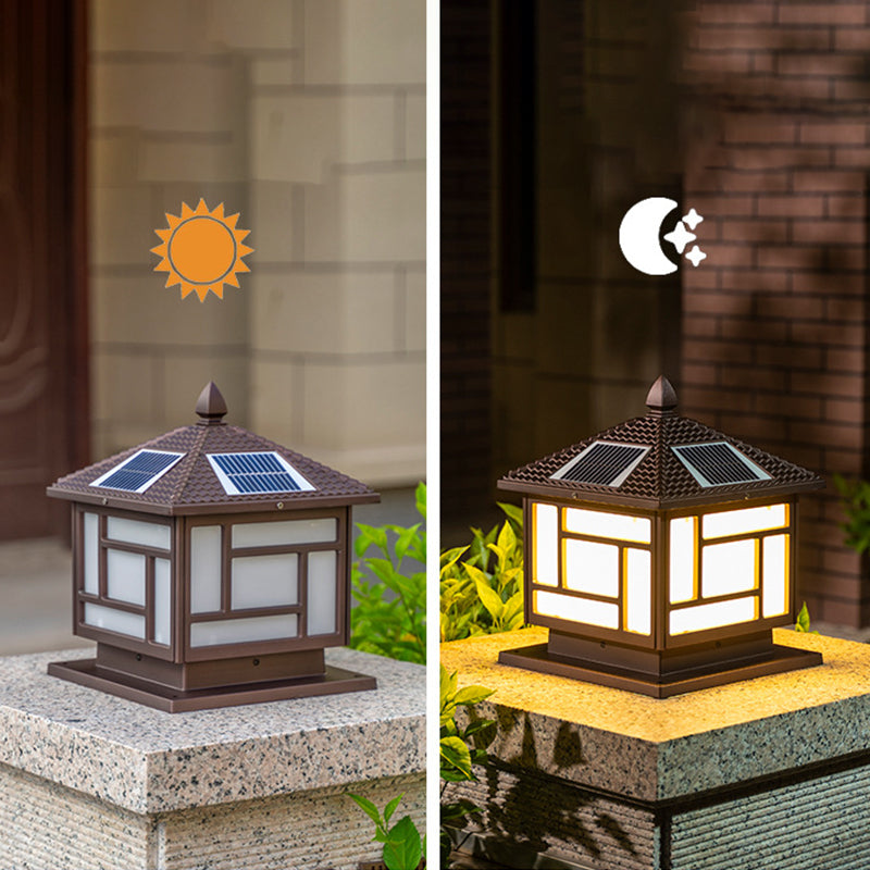 Modern Aluminum Solar Energy Pillar Lamp with Acrylic Shade for Outdoor