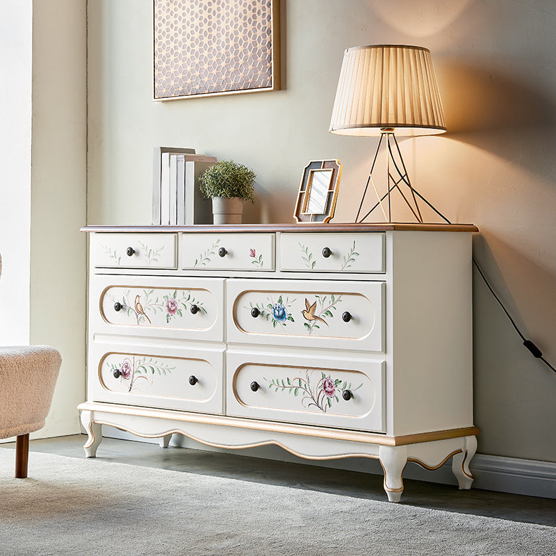 White French Country Wood Storage Chest with Drawers for Home