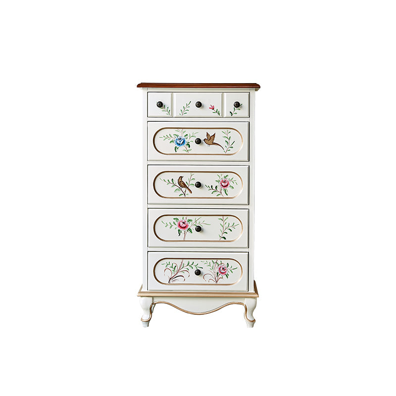 White French Country Wood Storage Chest with Drawers for Home