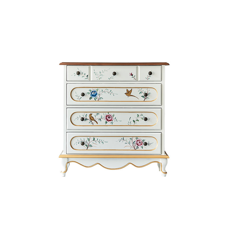 White French Country Wood Storage Chest with Drawers for Home