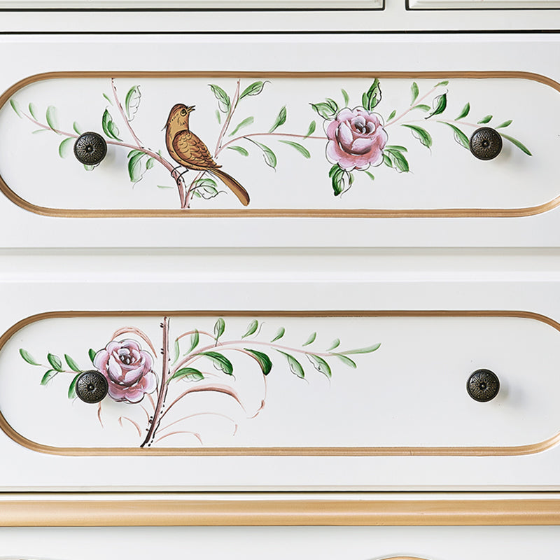 White French Country Wood Storage Chest with Drawers for Home