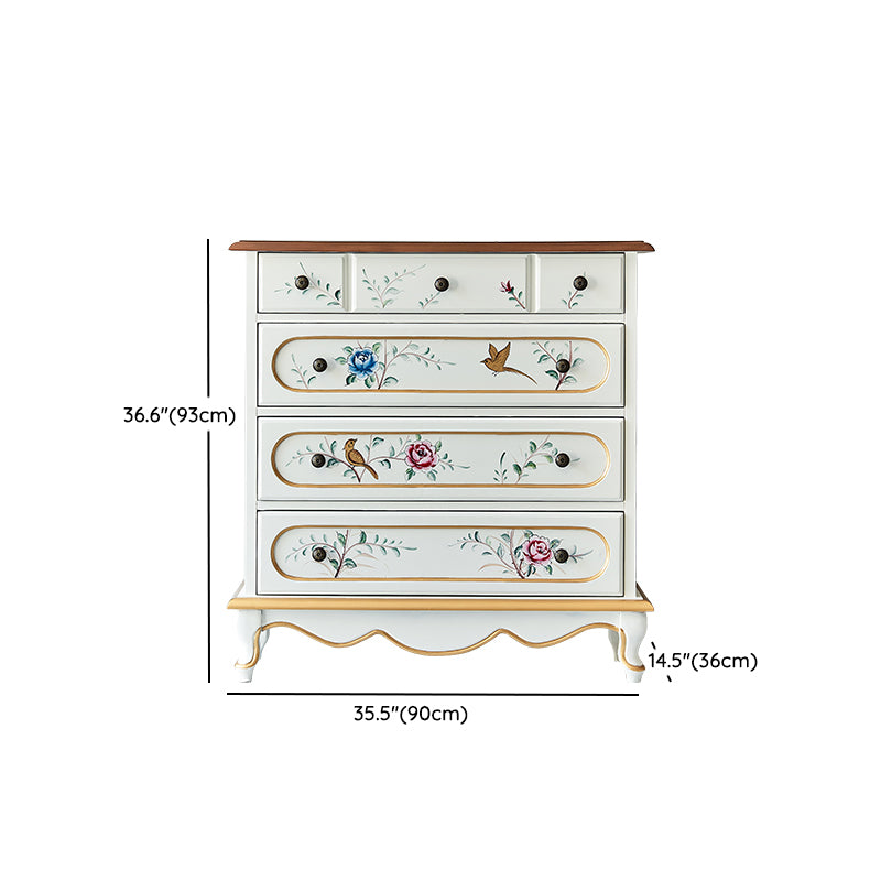White French Country Wood Storage Chest with Drawers for Home