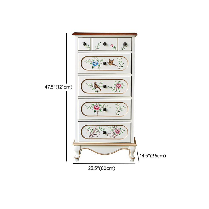 White French Country Wood Storage Chest with Drawers for Home