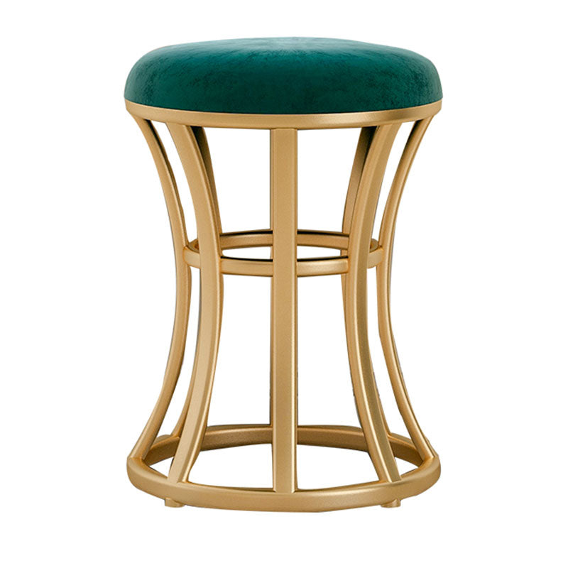 Velvet Ottoman Solid Color Round Metal Frame Fade Resistant Modern Ottoman