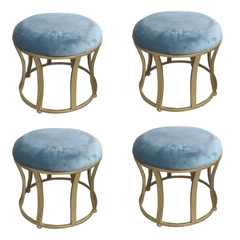 Velvet Ottoman Solid Color Round Metal Frame Fade Resistant Modern Ottoman