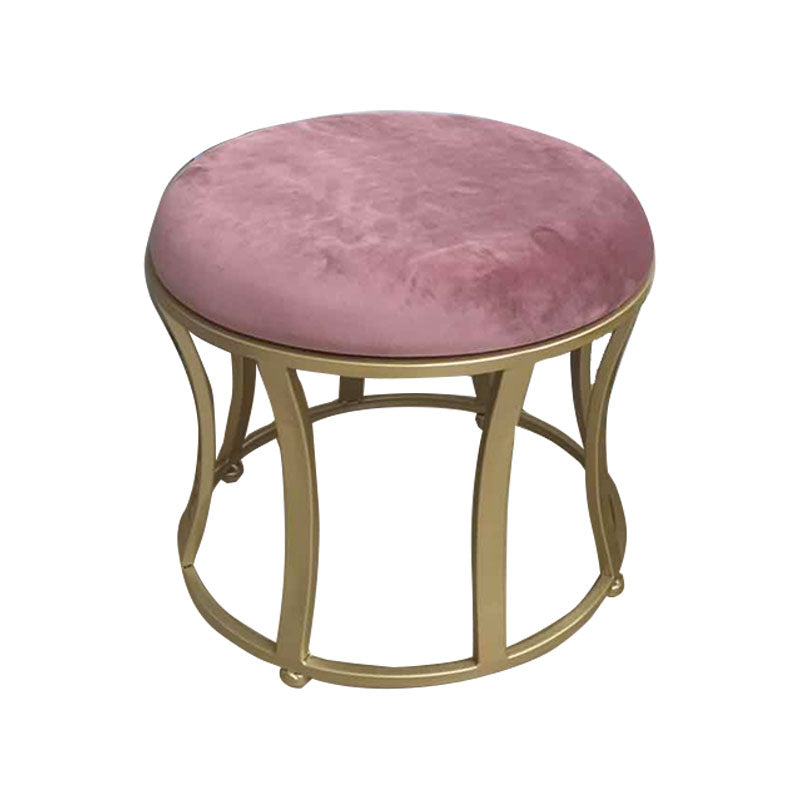 Velvet Ottoman Solid Color Round Metal Frame Fade Resistant Modern Ottoman