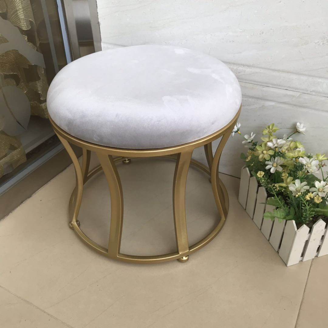 Velvet Ottoman Solid Color Round Metal Frame Fade Resistant Modern Ottoman