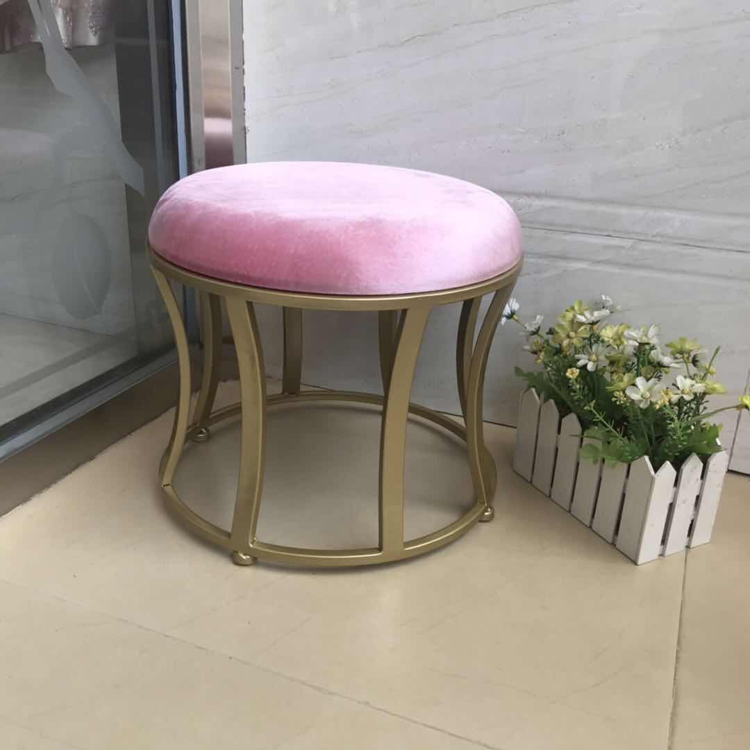 Velvet Ottoman Solid Color Round Metal Frame Fade Resistant Modern Ottoman