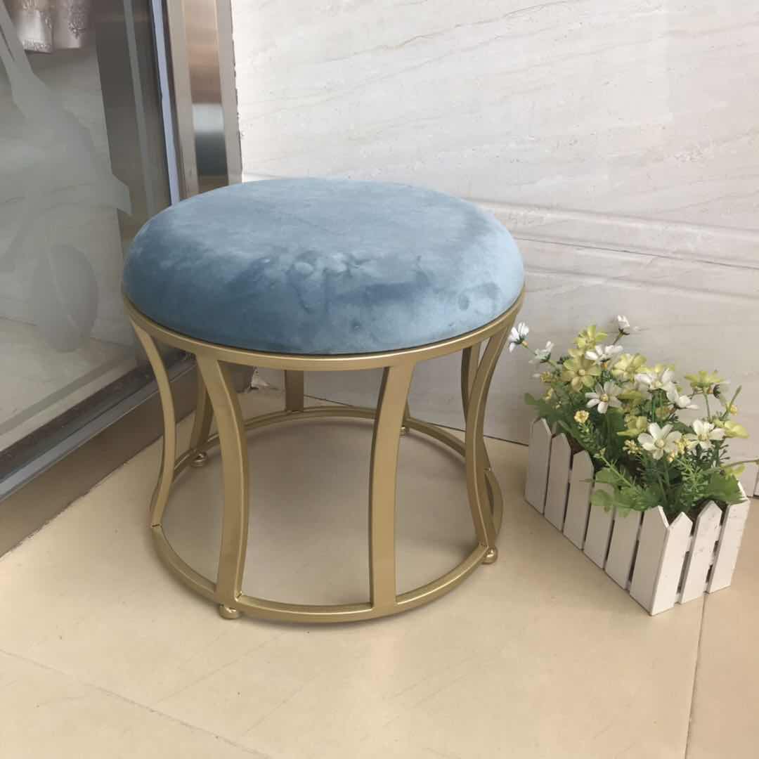 Velvet Ottoman Solid Color Round Metal Frame Fade Resistant Modern Ottoman