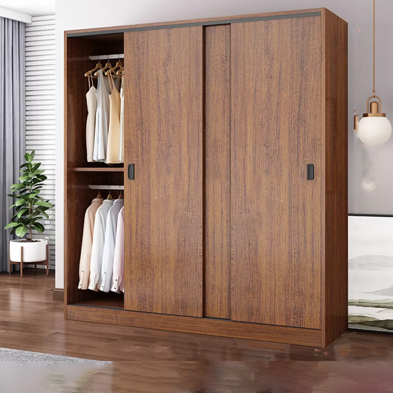 Artificial Wood Wardrobe Brown Wardrobe with Sliding Doors for Bedroom