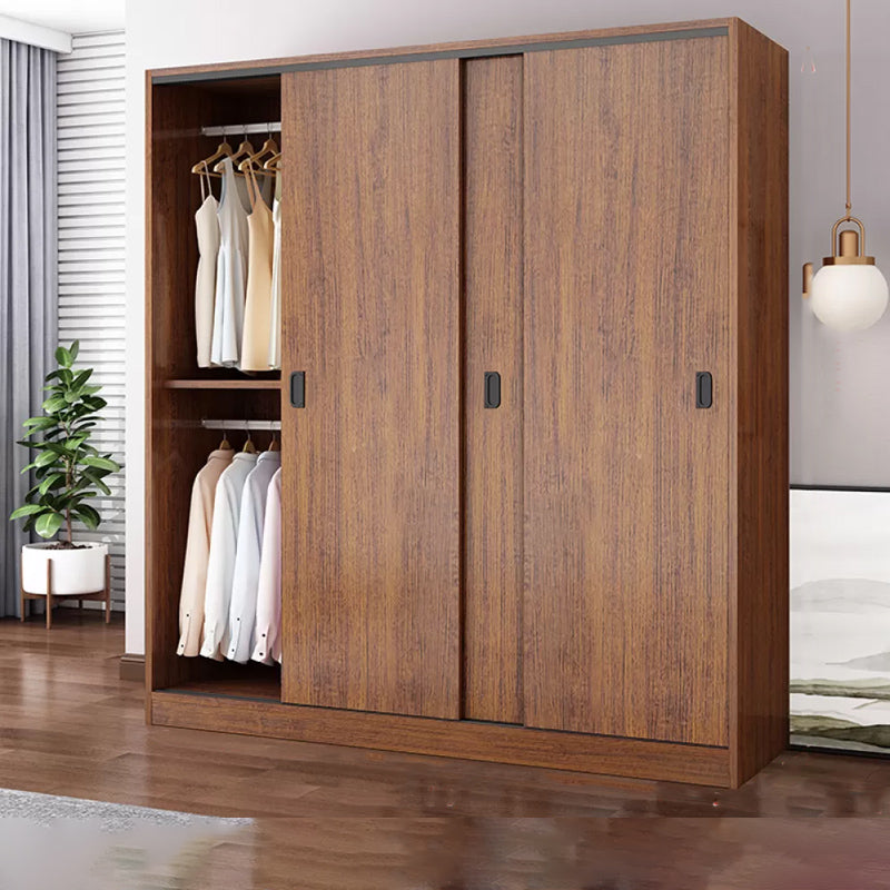 Artificial Wood Wardrobe Brown Wardrobe with Sliding Doors for Bedroom