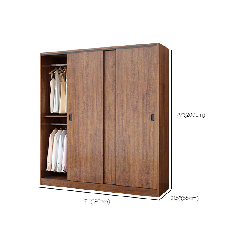 Artificial Wood Wardrobe Brown Wardrobe with Sliding Doors for Bedroom