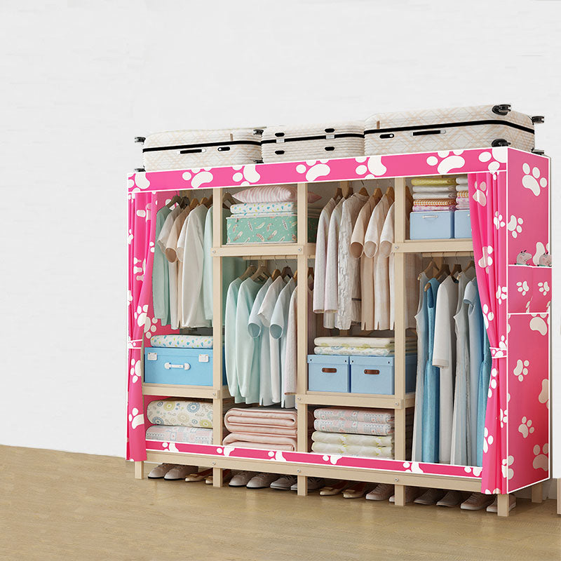 Contemporary Wardrobe Armoire Wood Frame Armoire with Garment Rod for Home