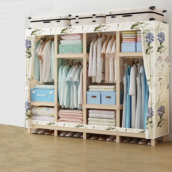 Contemporary Wardrobe Armoire Wood Frame Armoire with Garment Rod for Home