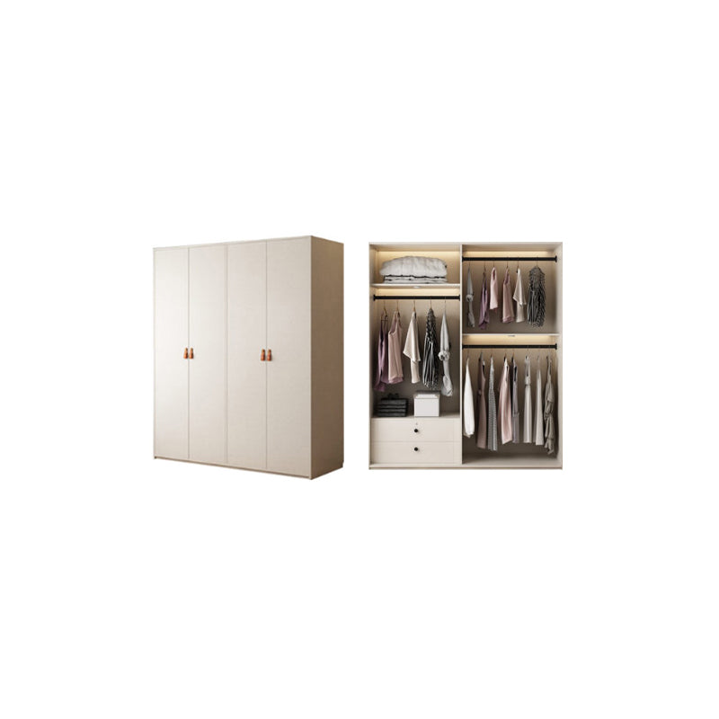 Modern White Wardrobe Cabinet Engineered Wood Wardrobe with Garment Rod
