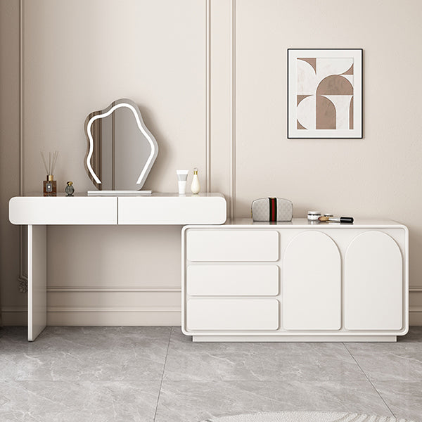 Lighted Mirror Wood White Modern Vanity Dressing Table with Drawers