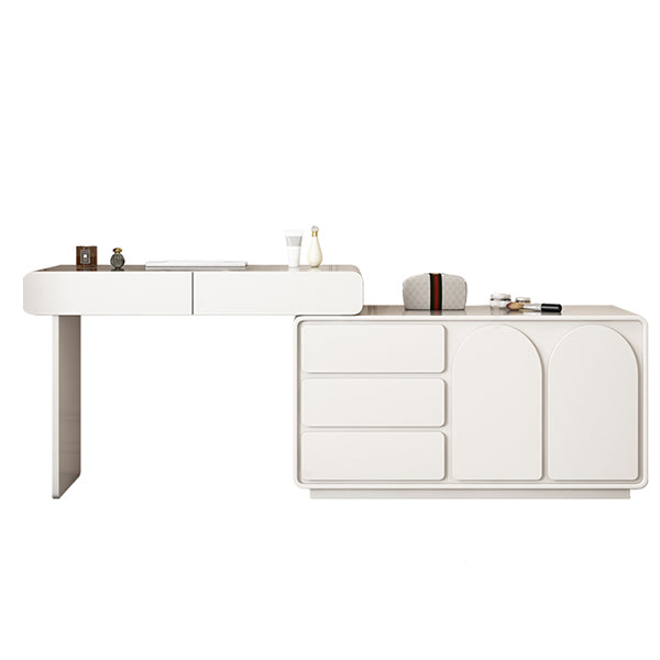 Lighted Mirror Wood White Modern Vanity Dressing Table with Drawers