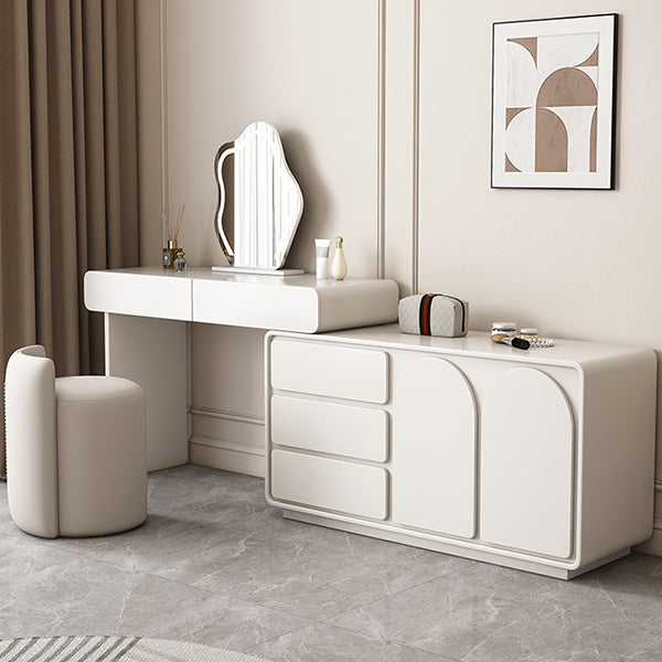 Lighted Mirror Wood White Modern Vanity Dressing Table with Drawers
